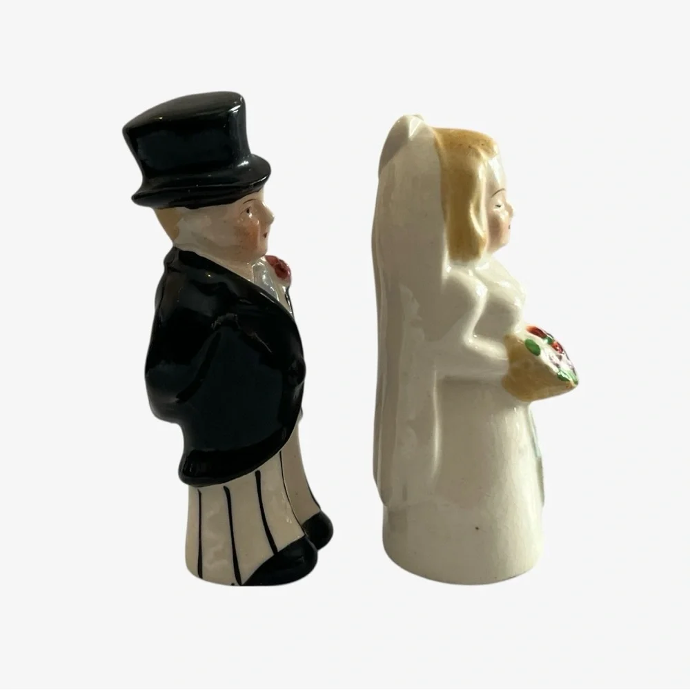 Vintage Bride and Groom Ceramic Cake Toppers Occupied Japan
